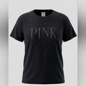Victoria's Secret PINK Black Rhinestone Bling Logo Graphic Tee